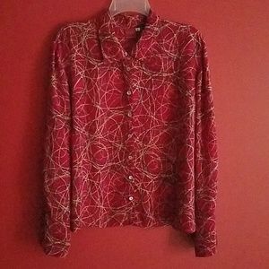 Johnny Was Abstract Print Silk Blouse